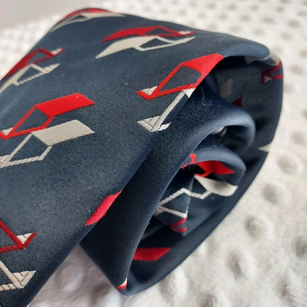 Vintage Jean Claude Vidal Tie 100% Silk Print Necktie Navy Red White Americana